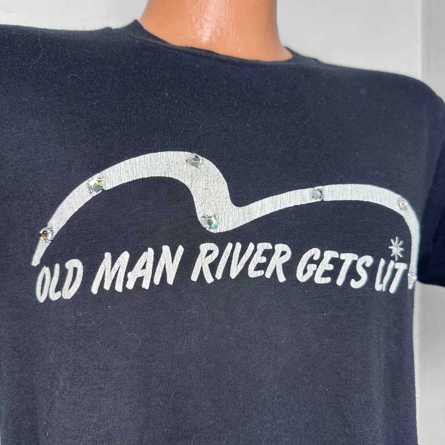 1980s Memphis Old Man River Gets Lit T-Shirt, Screen Stars Size Small, Rhinestones