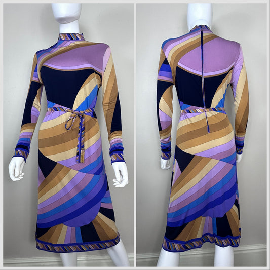 1970s Leonard Fashion Paris Midi Dress, Size Small, Mod Geometric Print