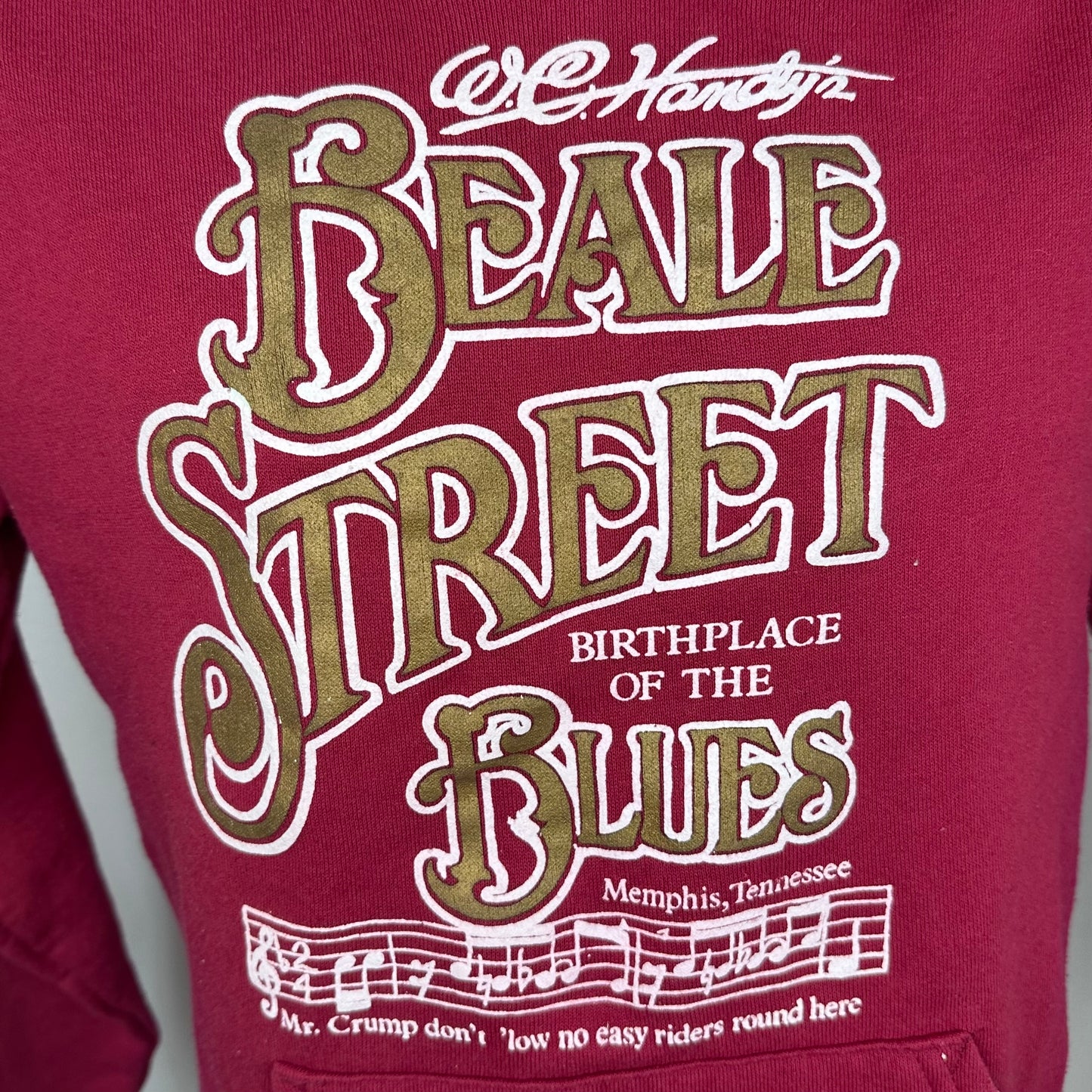 1990s WC Handy’s Beale Street Hooded Sweatshirt, Birthplace of the Blues Memphis, Hanes Size Medium