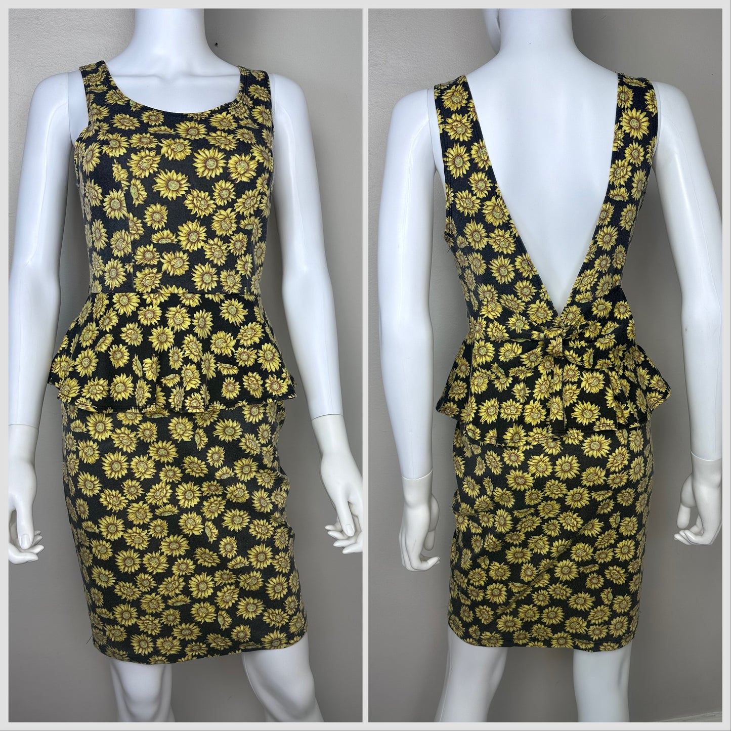 1990s Sunflower Knit Peplum Dress, Chesley Size Small