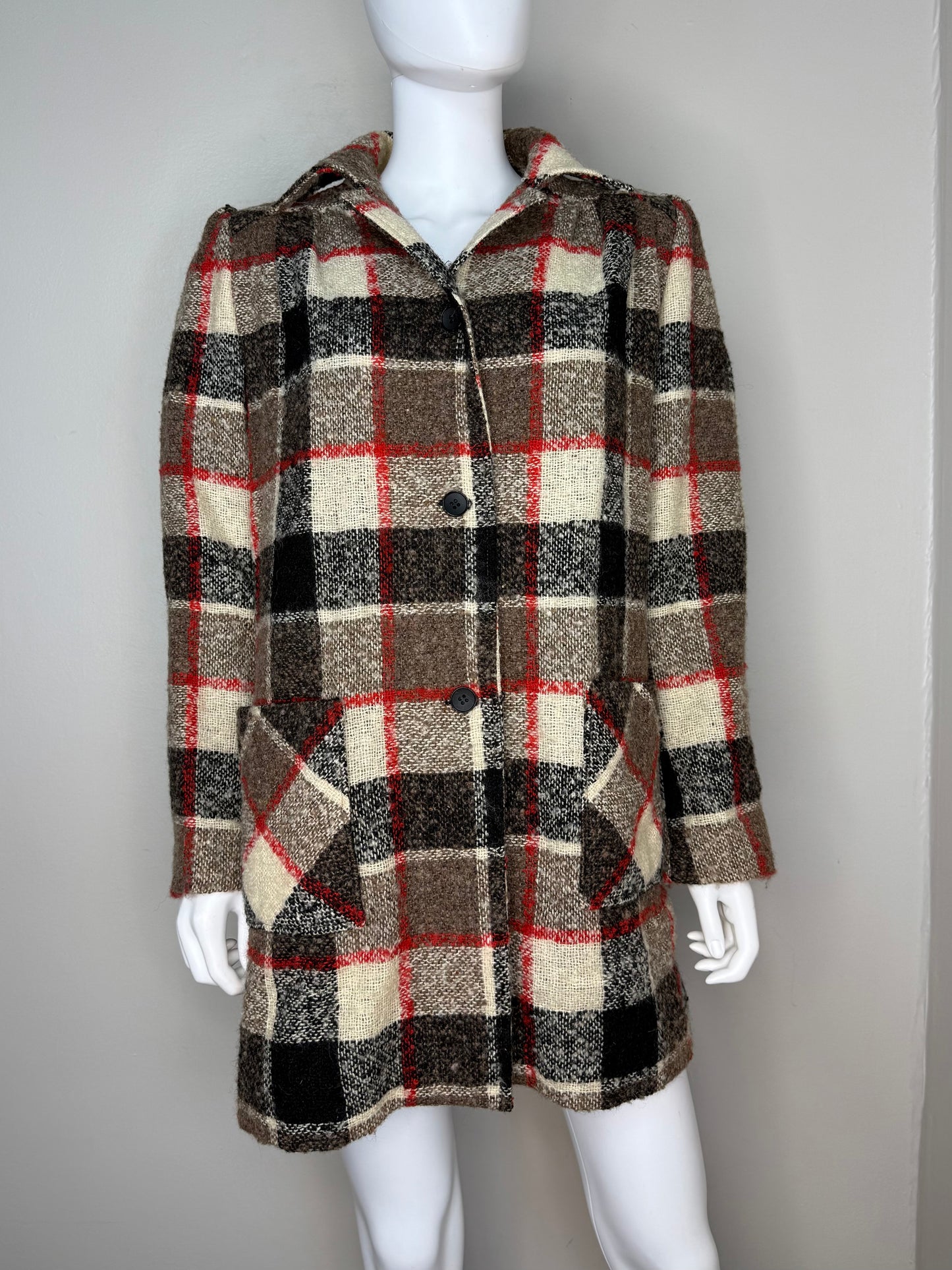 1970s/80s Plaid Boucle Coat, Adolph Schuman for Lilli Ann Size Large, 70s does 40s