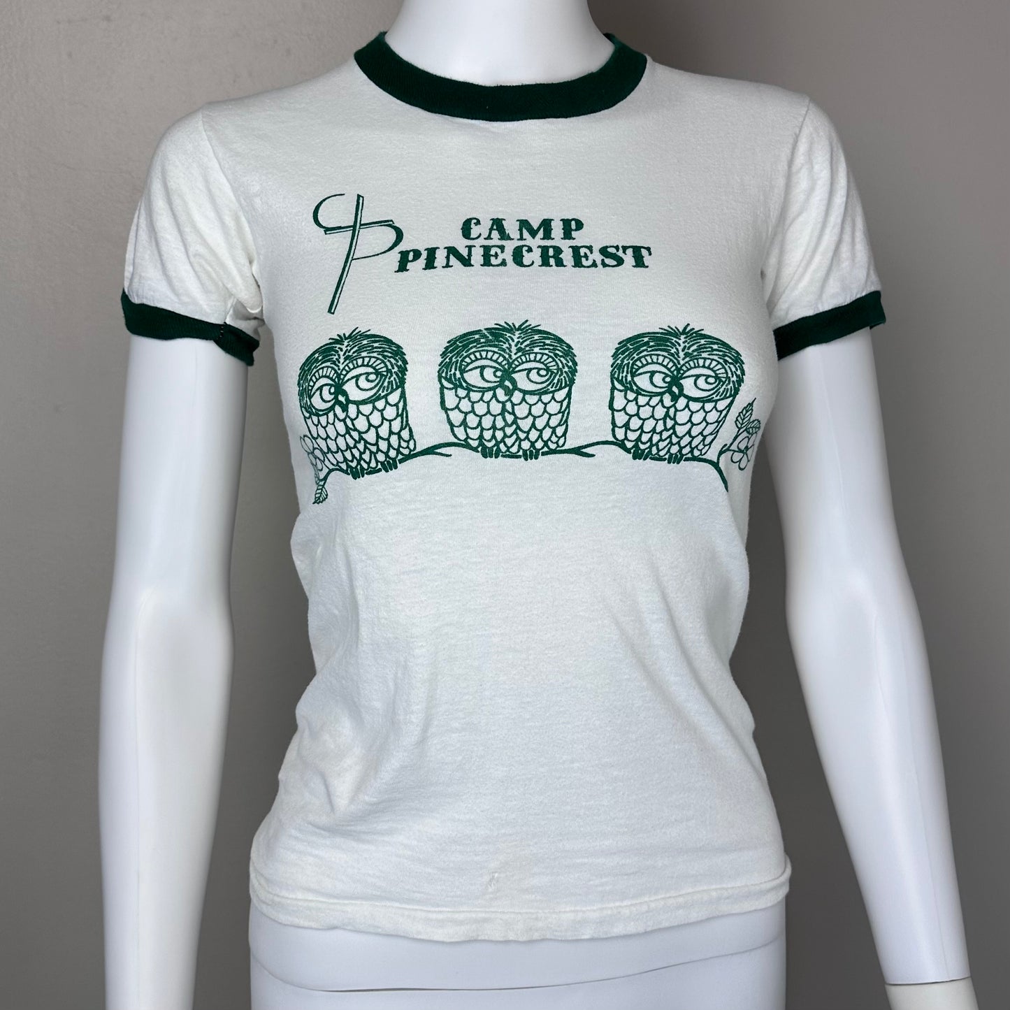 1970s Camp Pinecrest Ringer T-Shirt, Artex Youth Size M/Adult Size XS