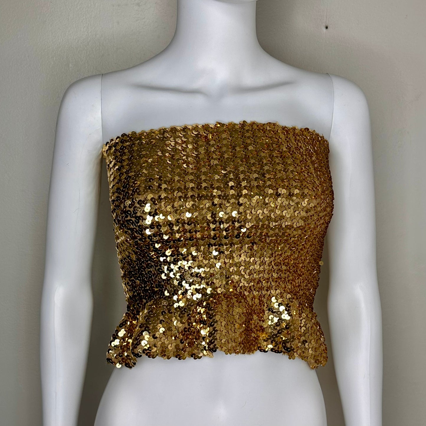 1970s Gold Sequin Peplum Tube Top, Toppettes Size XXS-Small