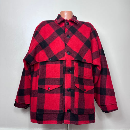 1990s Filson Double Mackinaw Cruiser Coat, Red Buffalo Plaid Style 83, Size 50