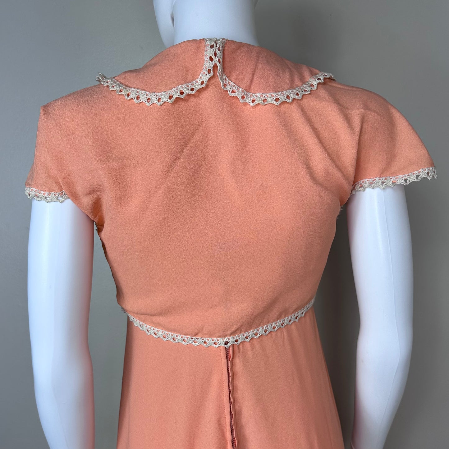 1970s Pastel Orange Sleeveless Maxi Dress with Matching Bolero, Joy Time Size X-Small