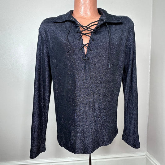 1990s Black Sparkle Lace Up Shirt, Lip Service Size Medium-Large