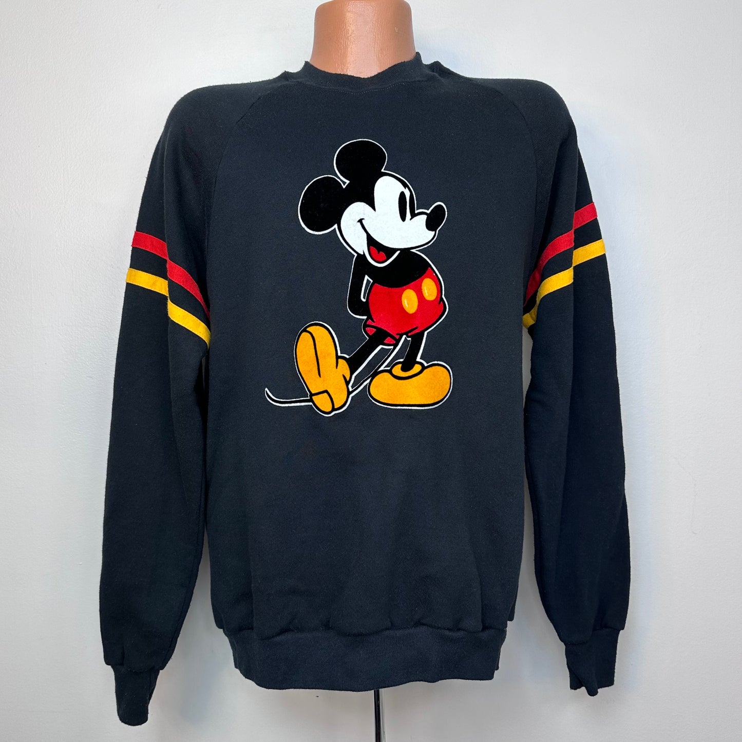 1980s Black Flocked Mickey Mouse Sweatshirt, Disney Character Fashions, Walt Disney Productions