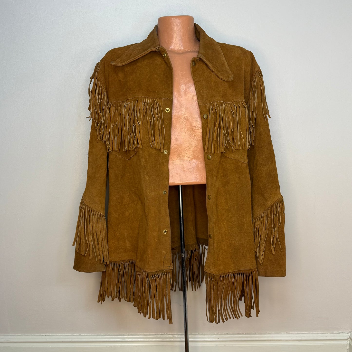 1960s/70s Brown Leather Jacket with Fringe, Sportswear Styled by National Shirt Shops Size Large