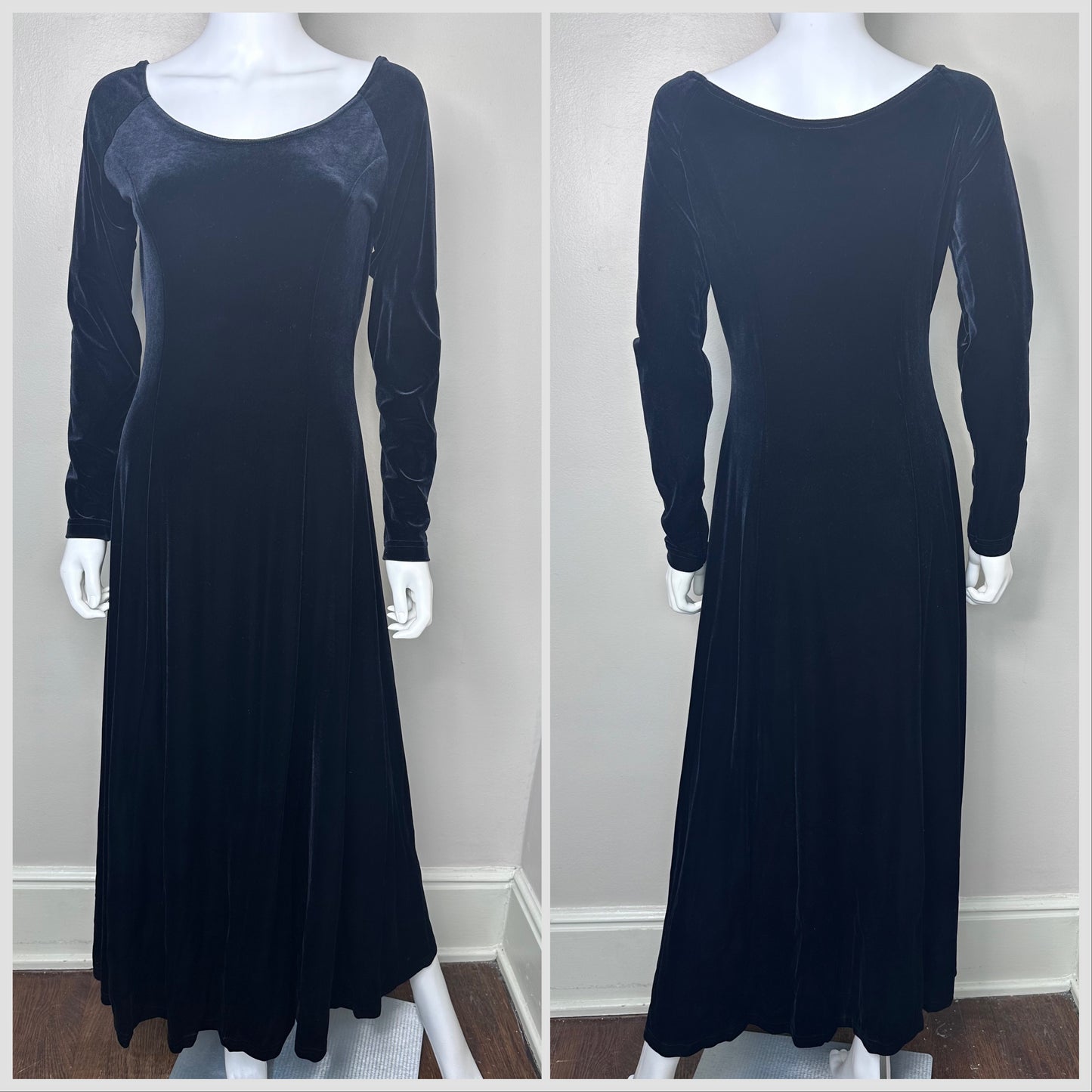 1990s Black Stretch Velvet Maxi Dress, Moda Int’l Size Medium