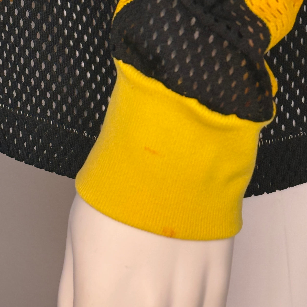 1970s Yellow and Black Stripe Mesh Motocross Jersey, Trim Size Medium, No 267