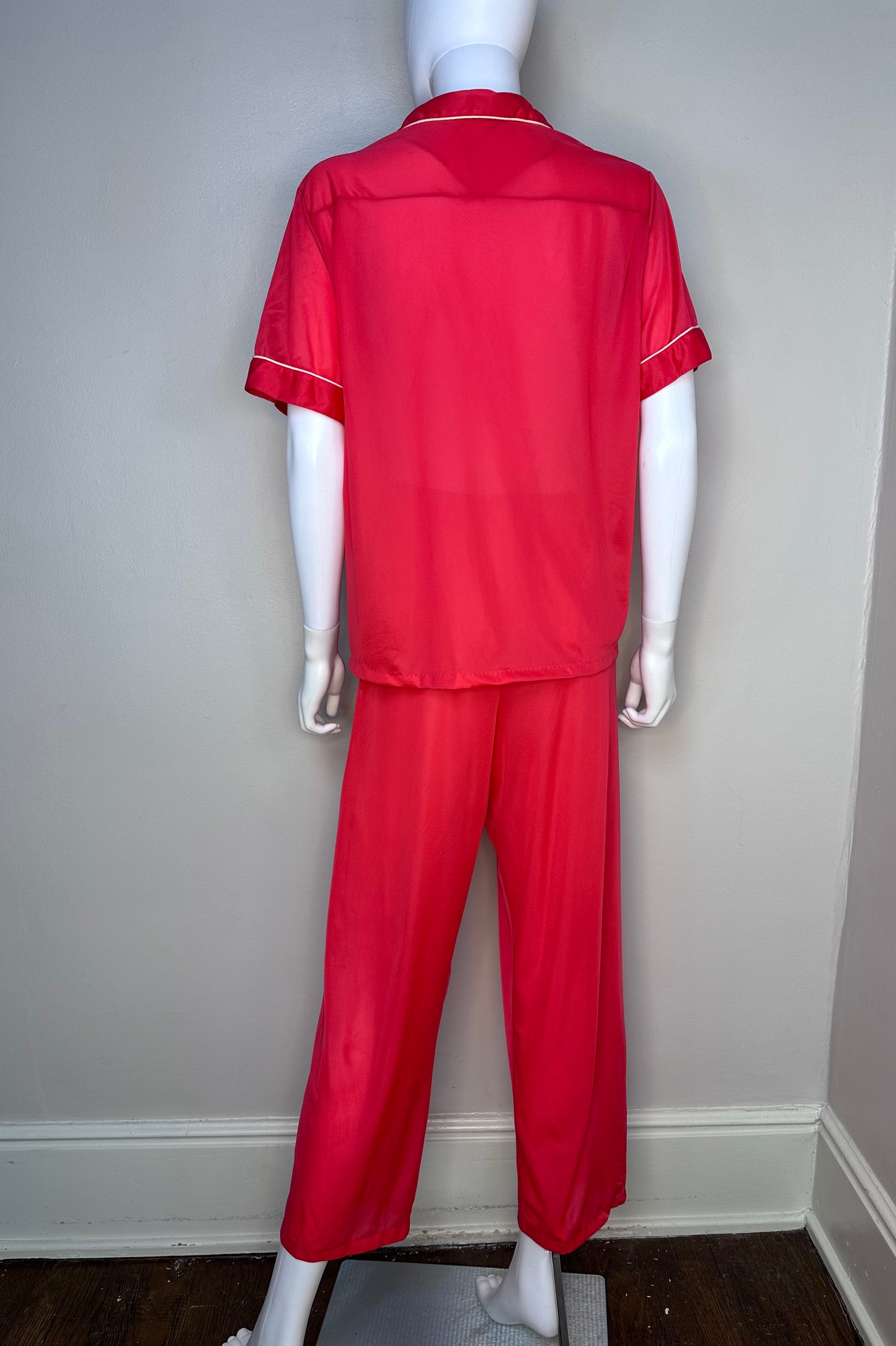 1960s Red Nylon Pajama Set, Styled by Gilbreath Size Medium, Short Sleeve Top and Pants