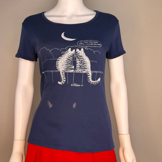 1970s B Kliban Cat T-Shirt, Crazy Shirts Baby Doll Tee Size Medium, If I Had Two Dead Rats I’d Give You One, 1975, French Cut, Femme