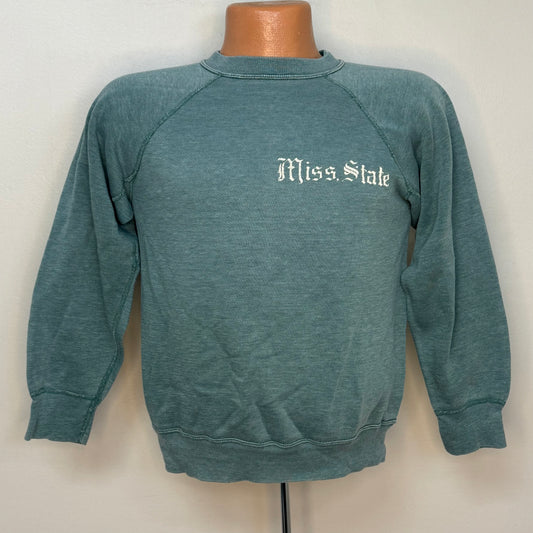 1960s/70s Miss State Sweatshirt, Green, Mississippi State Bulldogs, Size S/M