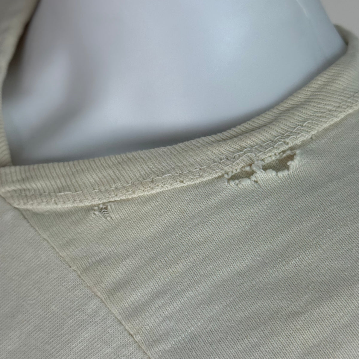 1960s/70s Off White Cotton Jersey T-Shirt, Size Medium, Paint Stains, Distressed