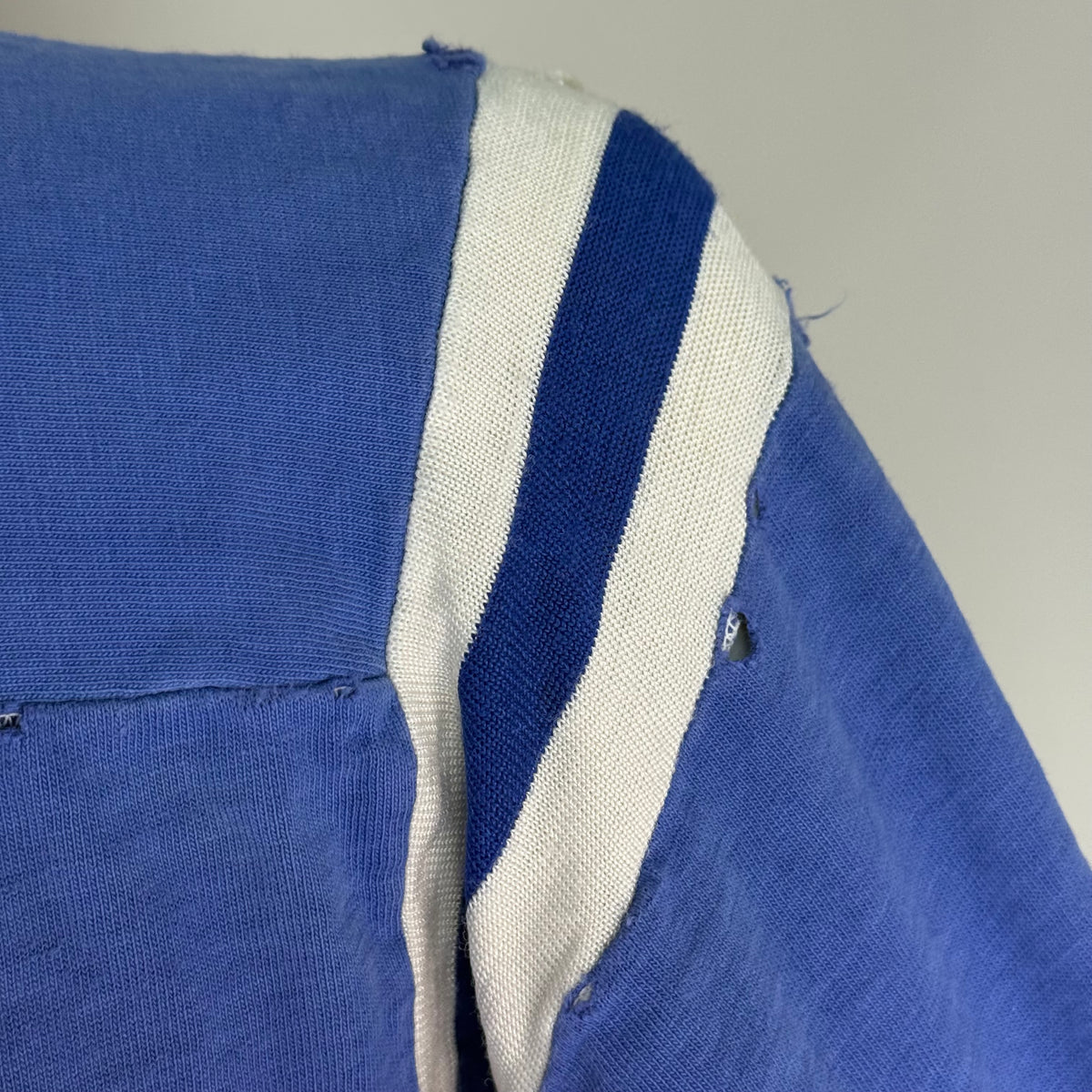 1960s Blue Cotton Jersey T-Shirt, HaneSport Size Small, No. 18, Distressed