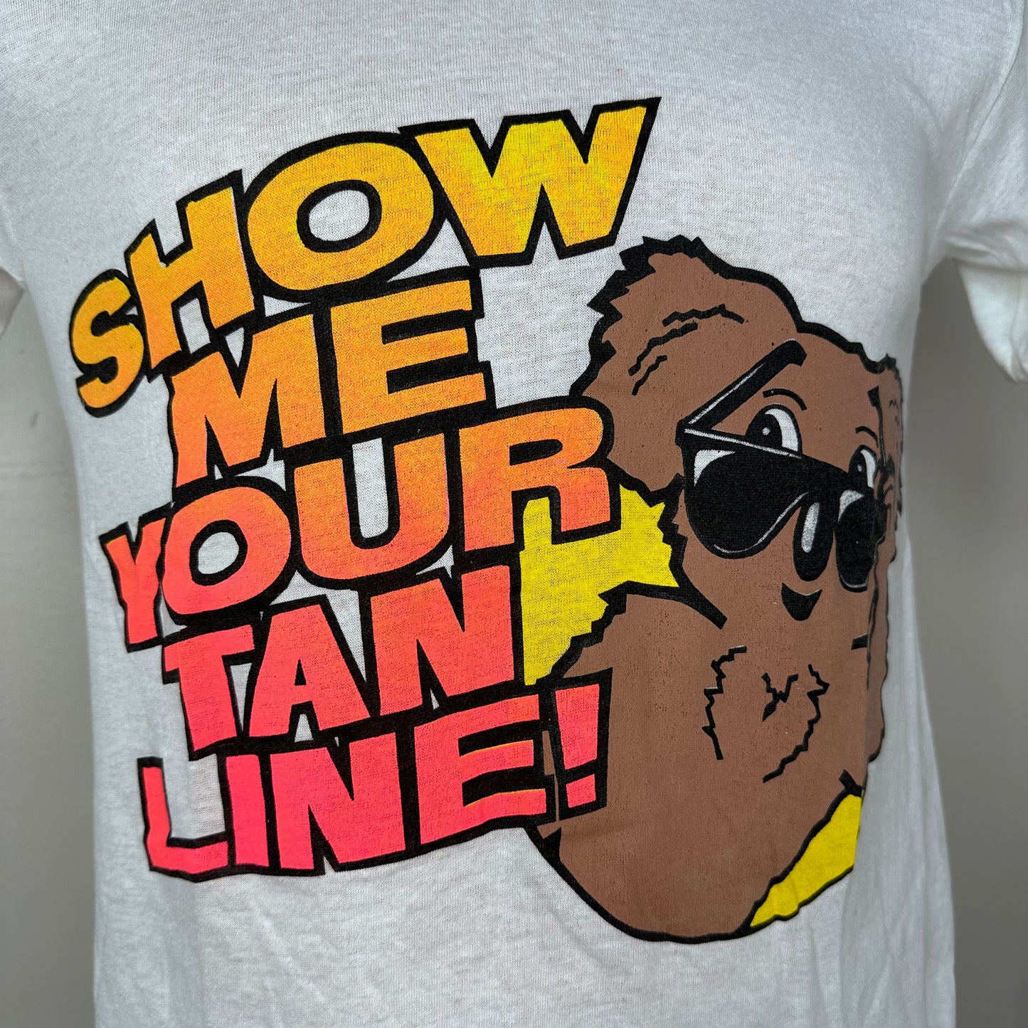 1990s Australian Gold Show Me Your Tan Line And I'll Show You Mine T-Shirt, White House Size Small