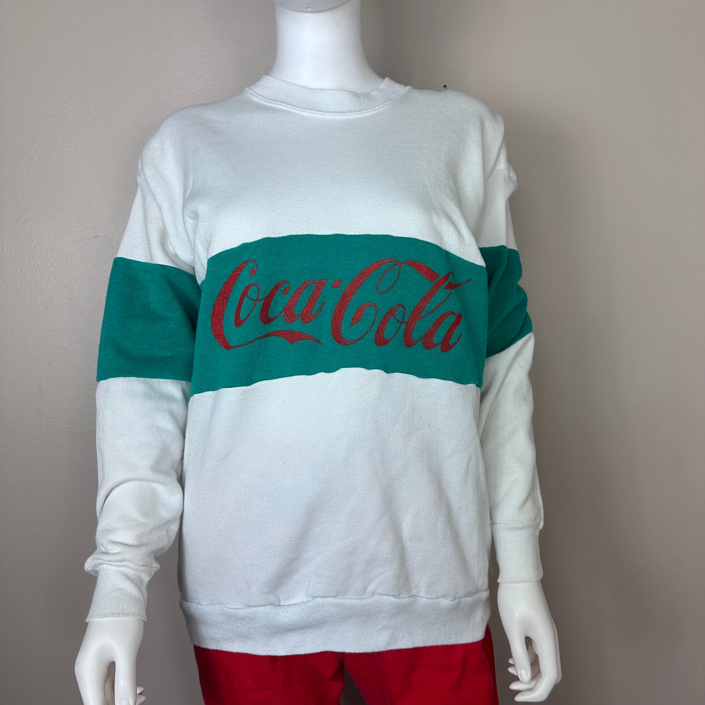 1980s/90s Coca Cola Sweatshirt, White Green & Red, Tultex Size Large