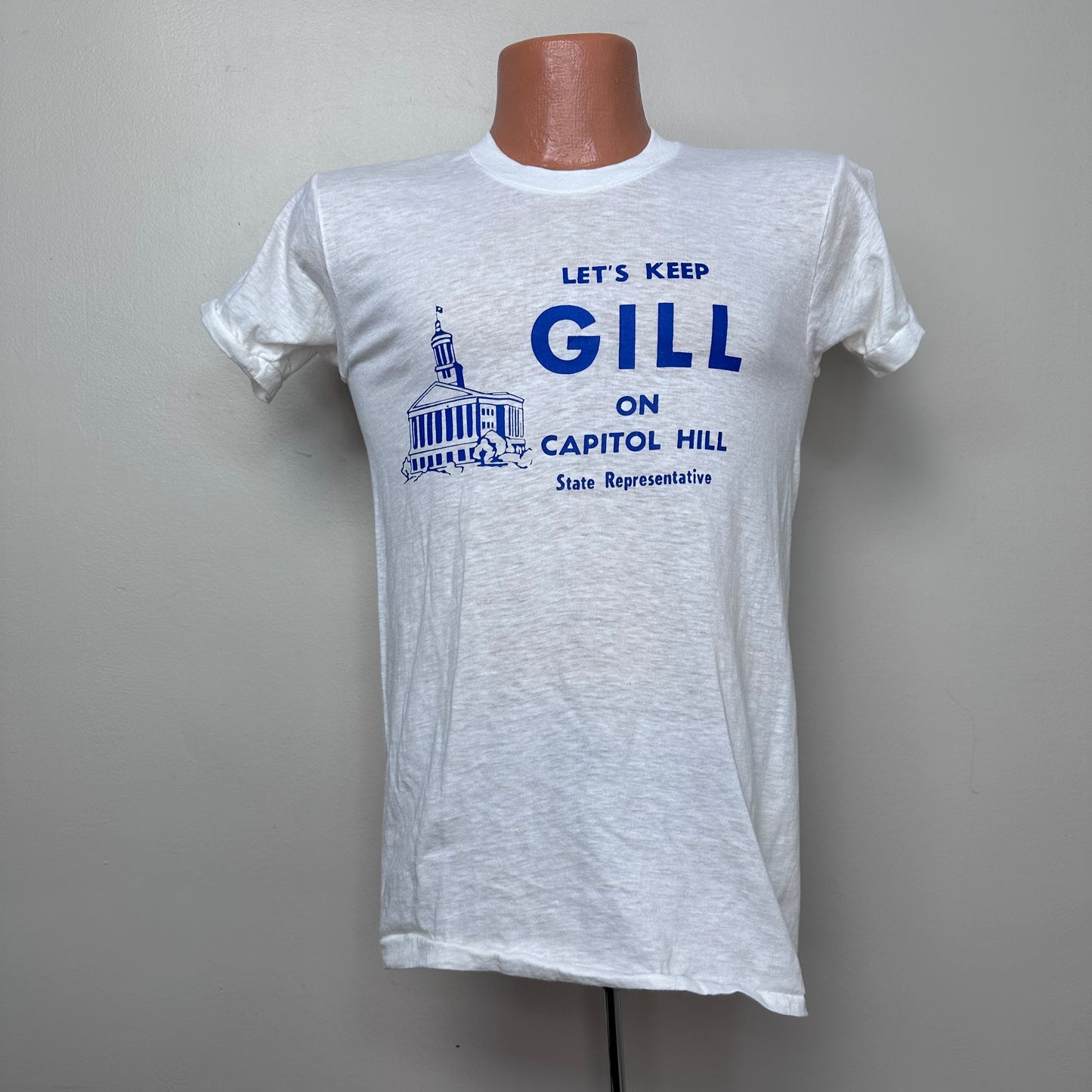 1970s Elbert T Gill Campaign T-Shirt, Size XS, Let’s Keep Gill on Capitol Hill, Tennessee State Representative, Memphis Politics