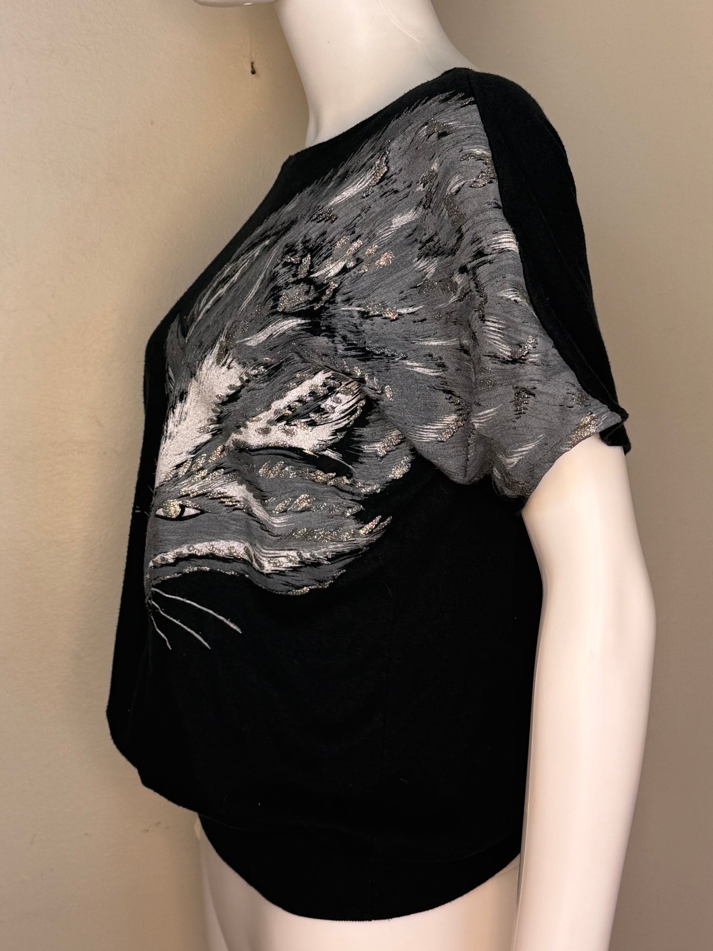 1980s Glitter Fox Black T-Shirt, Wide Neck, Variety Size Medium-Large