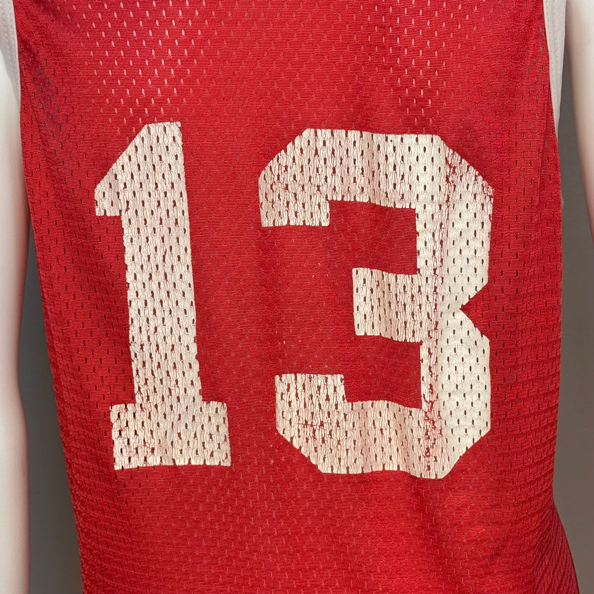 1970s/80s Red Mesh Basketball Jersey Tank Top, Size Medium, Globe Travelers No 13, Distressed