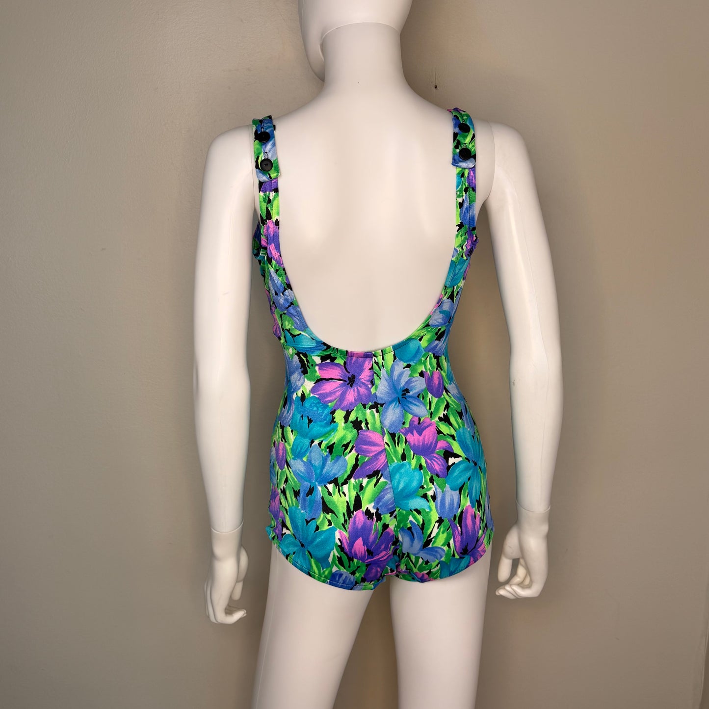 1990s Floral Swimsuit, Illusions by Catalina Size Small with D Cup, Deadstock New with Tag, 90s does 50s