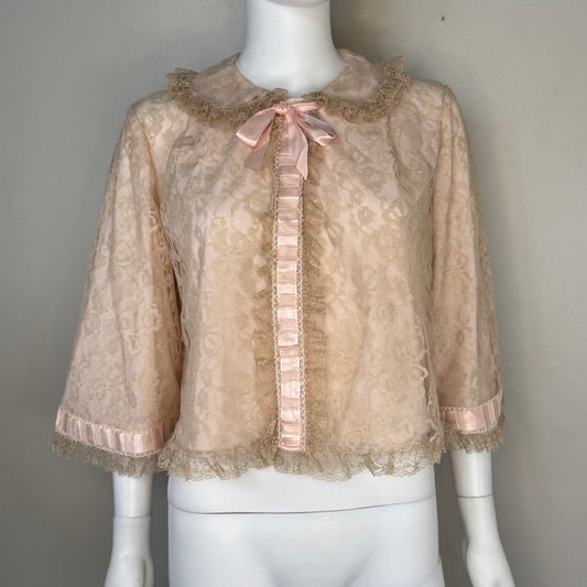 1960s Lace Bed Jacket, Odette Barsa Size Medium