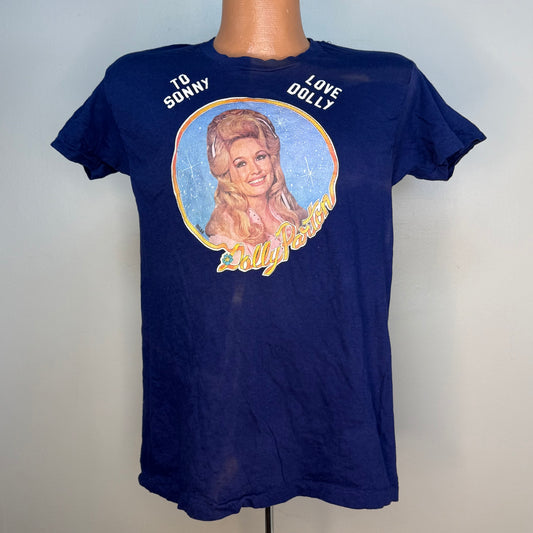 1970s Dolly Parton T-Shirt, Hanes Size Medium, Distressed Sun Faded
