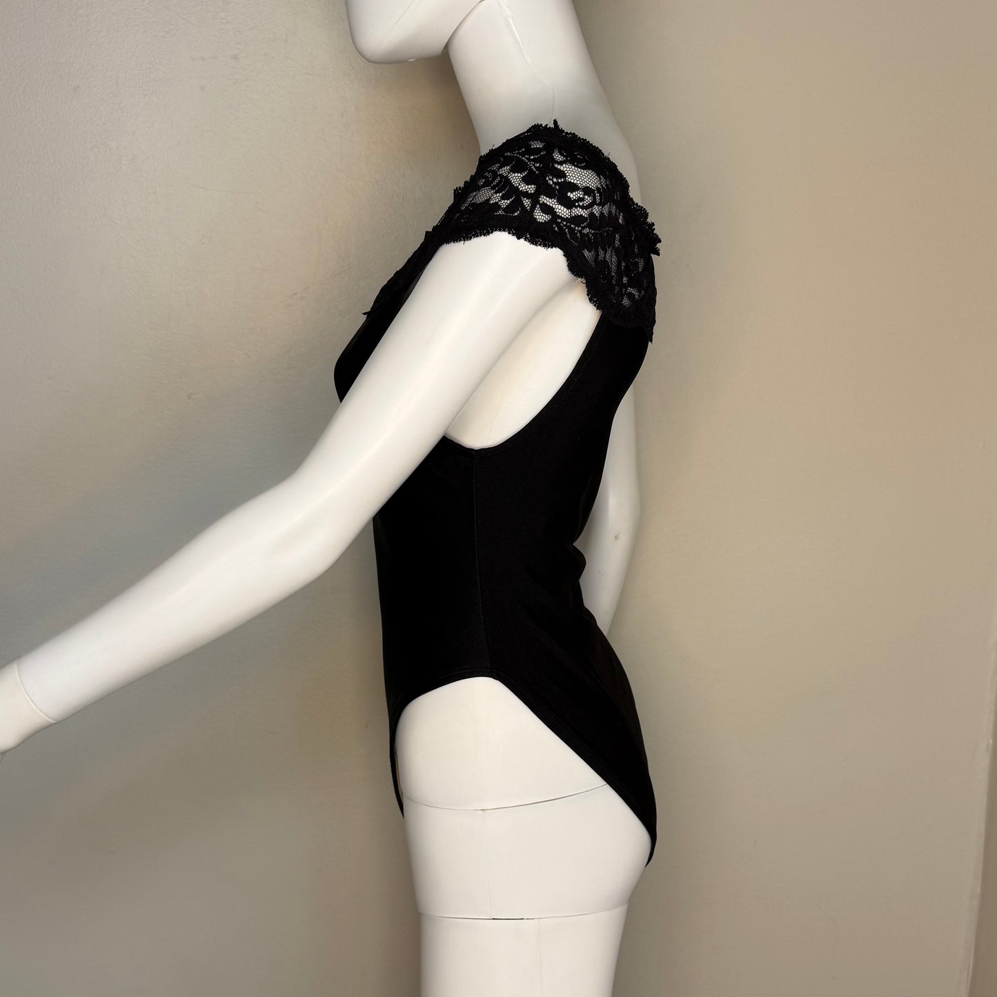1980s Black Swimsuit with Lace Straps, Jumping Joy Size Small-Medium, One Piece, New With Tags, Bodysuit