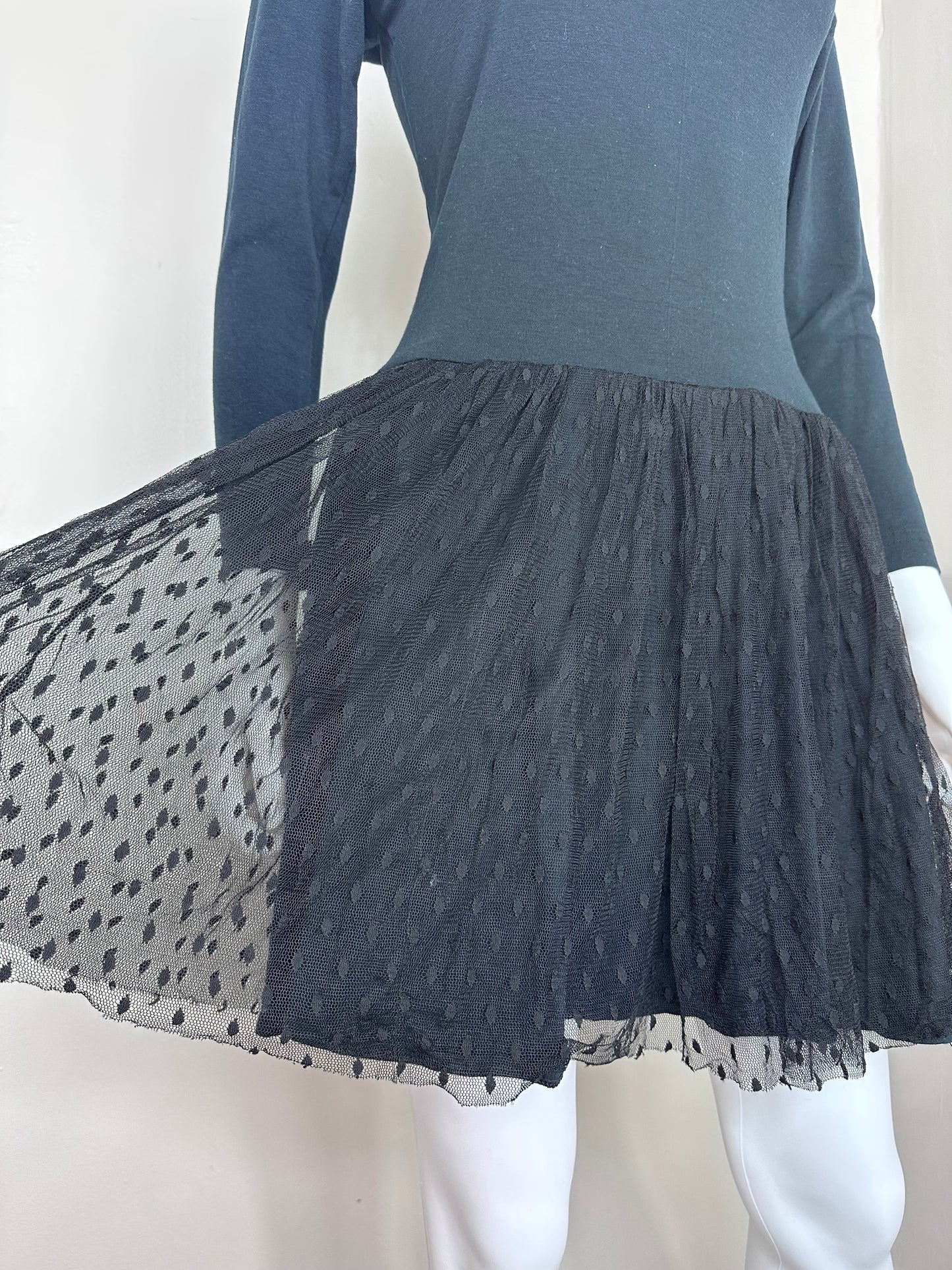 1980s/90s Black Knit Dress with Tulle Skirt, Carol Horn Size XS