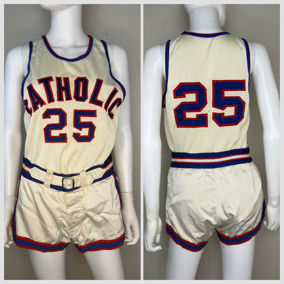 1960s Catholic Basketball Uniform, Jersey and Shorts, MacGregor Size Small, No 25