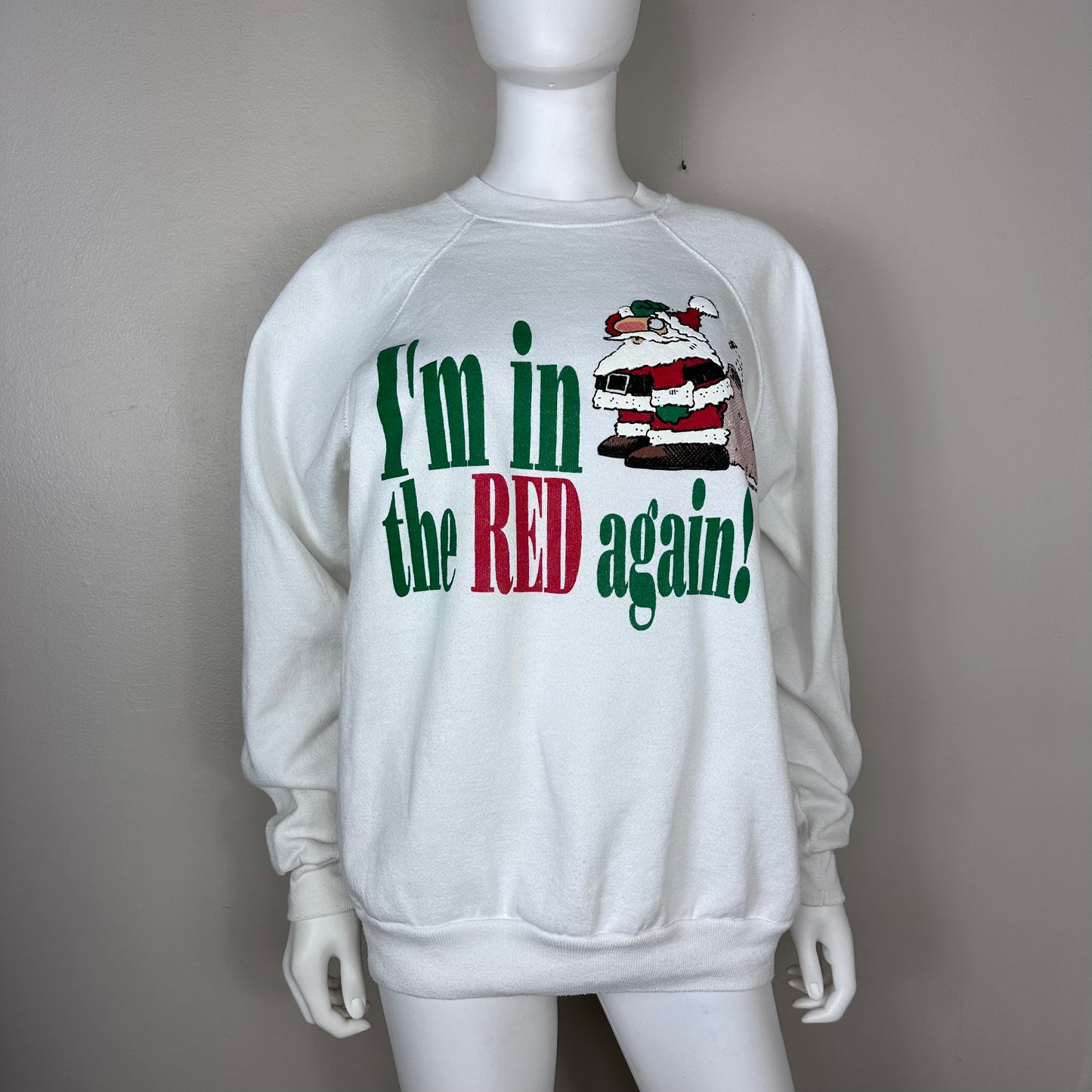 1980s Santa Claus Christmas Sweatshirt, I’m in the Red Again!, U.S. Sweats Size Large
