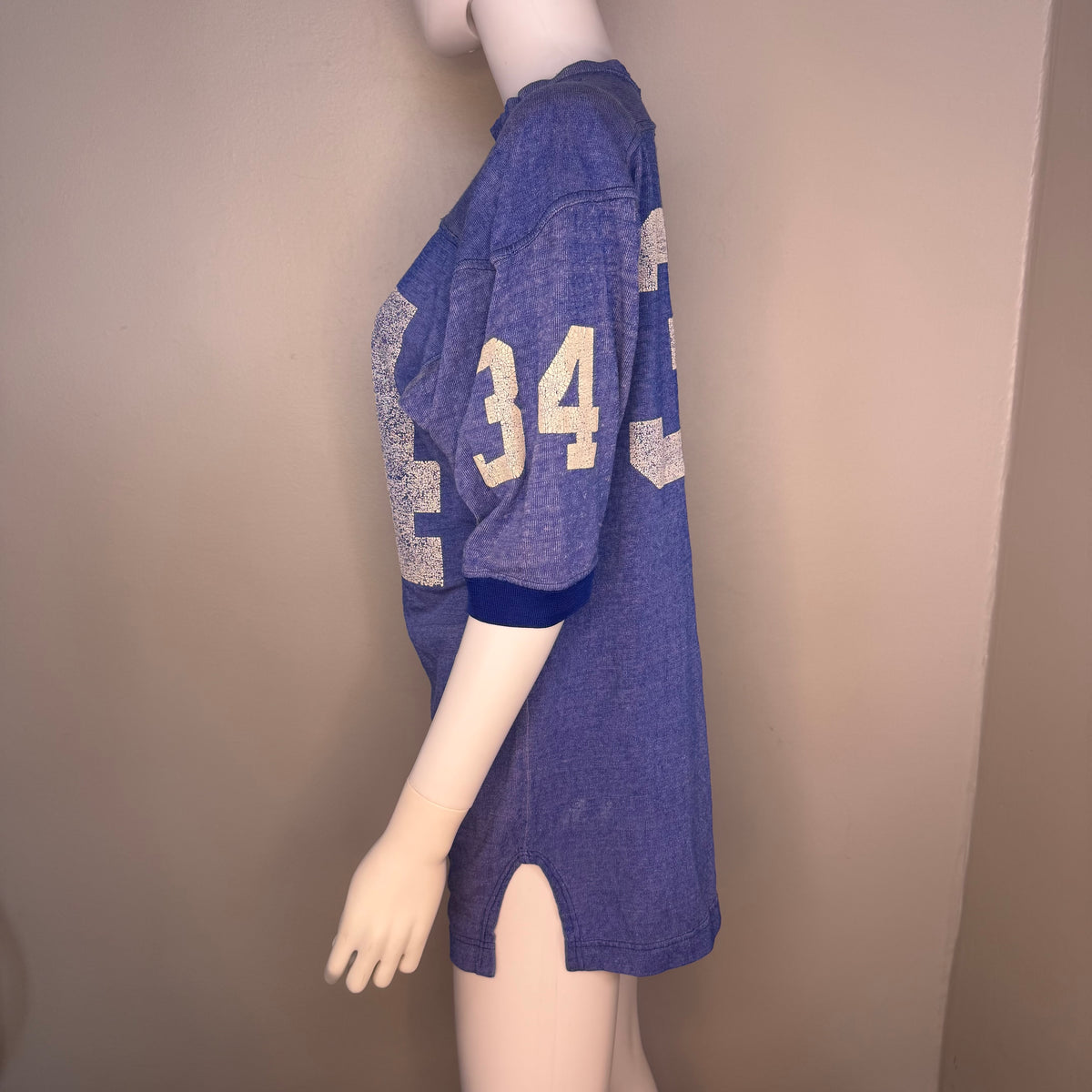 1960s Heather Blue Jersey, Dowdle & Jetton Sporting Goods Memphis Tenn Size 42, No 34, Distressed