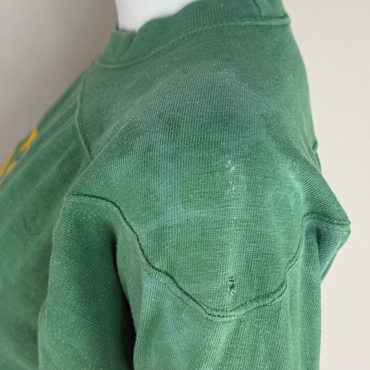 1940s Green Cotton Jersey T-Shirt, Central High Memphis AA, Champion Knitwear Company Running Man Size Medium, Distressed