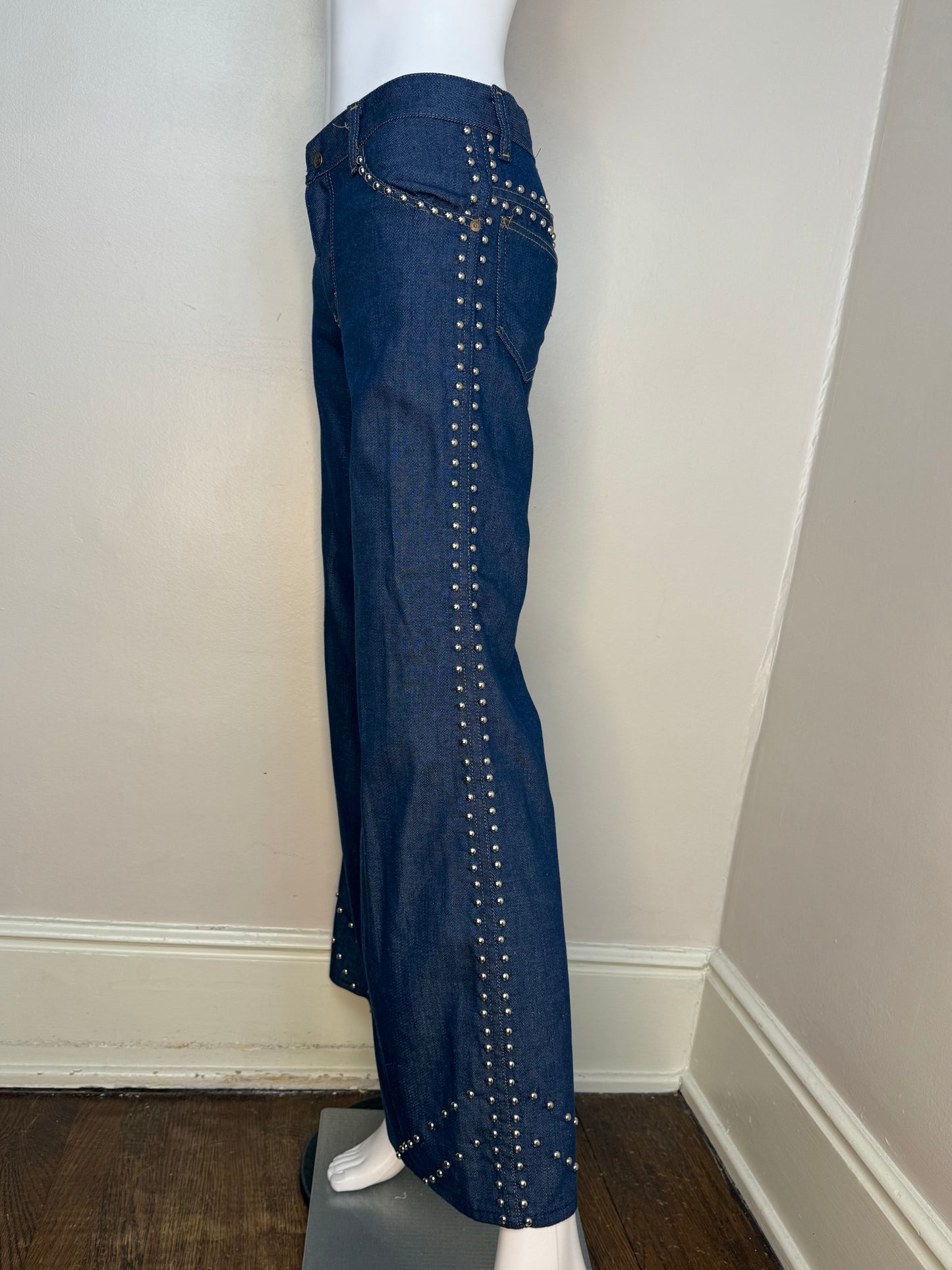 1970s Flare Leg Studded Jeans, The Lemon Frog Shop, Sears, 29x30.5, Low Rise Bellbottom
