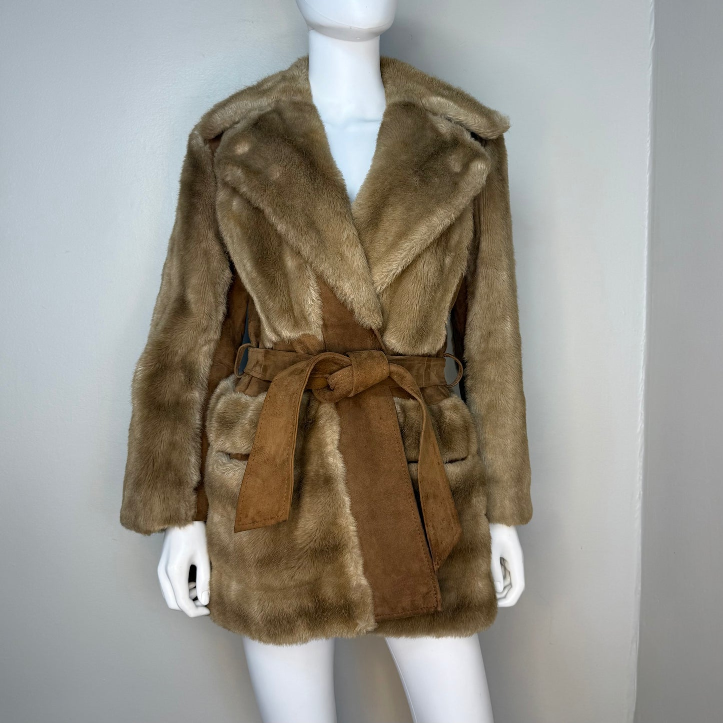 1970s Brown Faux Fur and Leather Coat, London Leathers by Lilli Ann Size Small