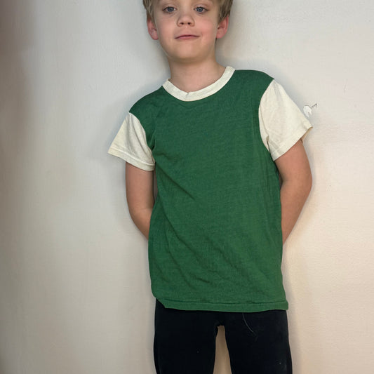 1960s/70s Kids’ Green and White Durene Jersey T-Shirt, Size Youth Medium/Adult XS No 18