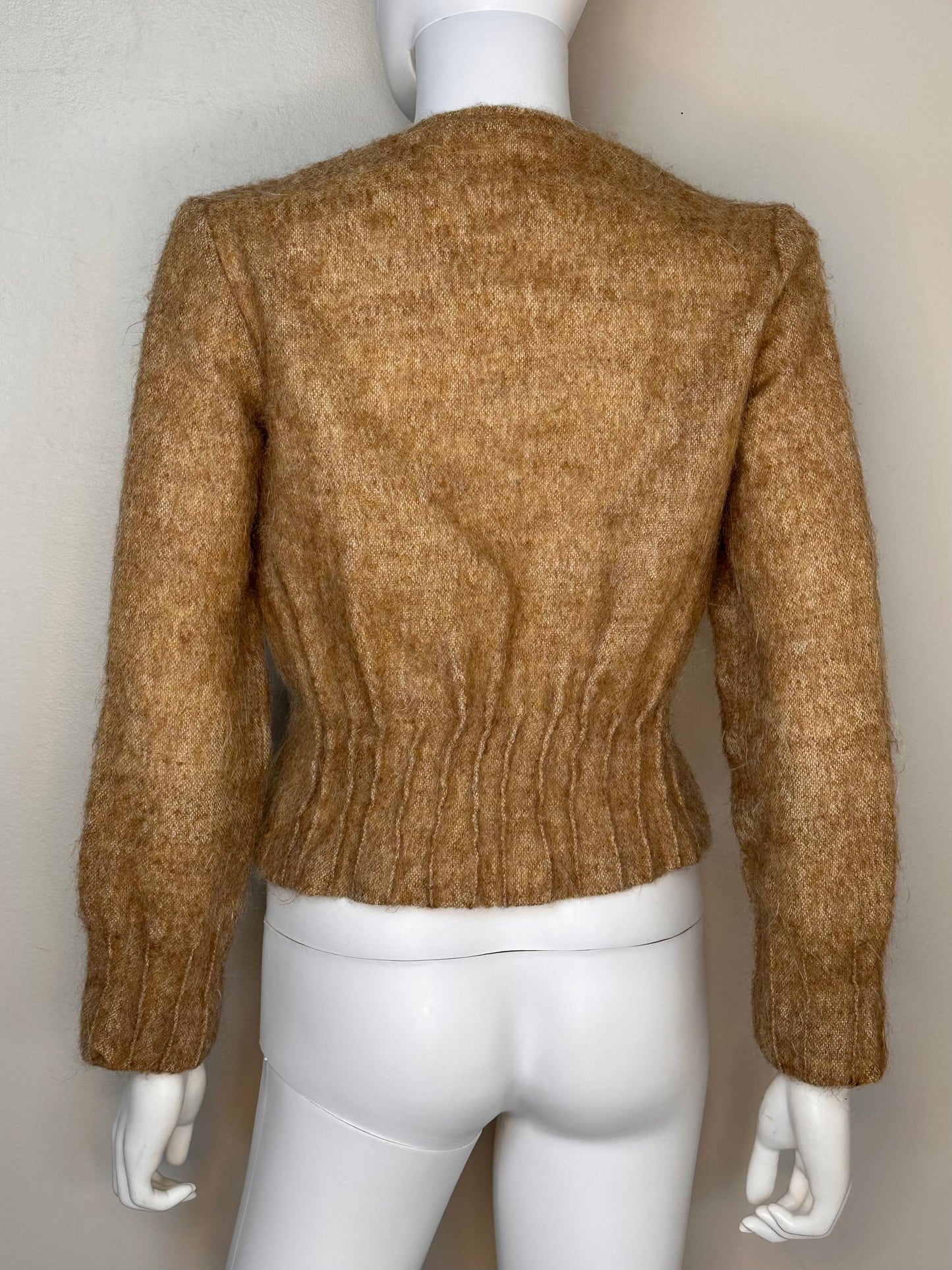 1970s Fuzzy Mocha Mohair V-neck Cardigan Sweater, Doncaster Size Small