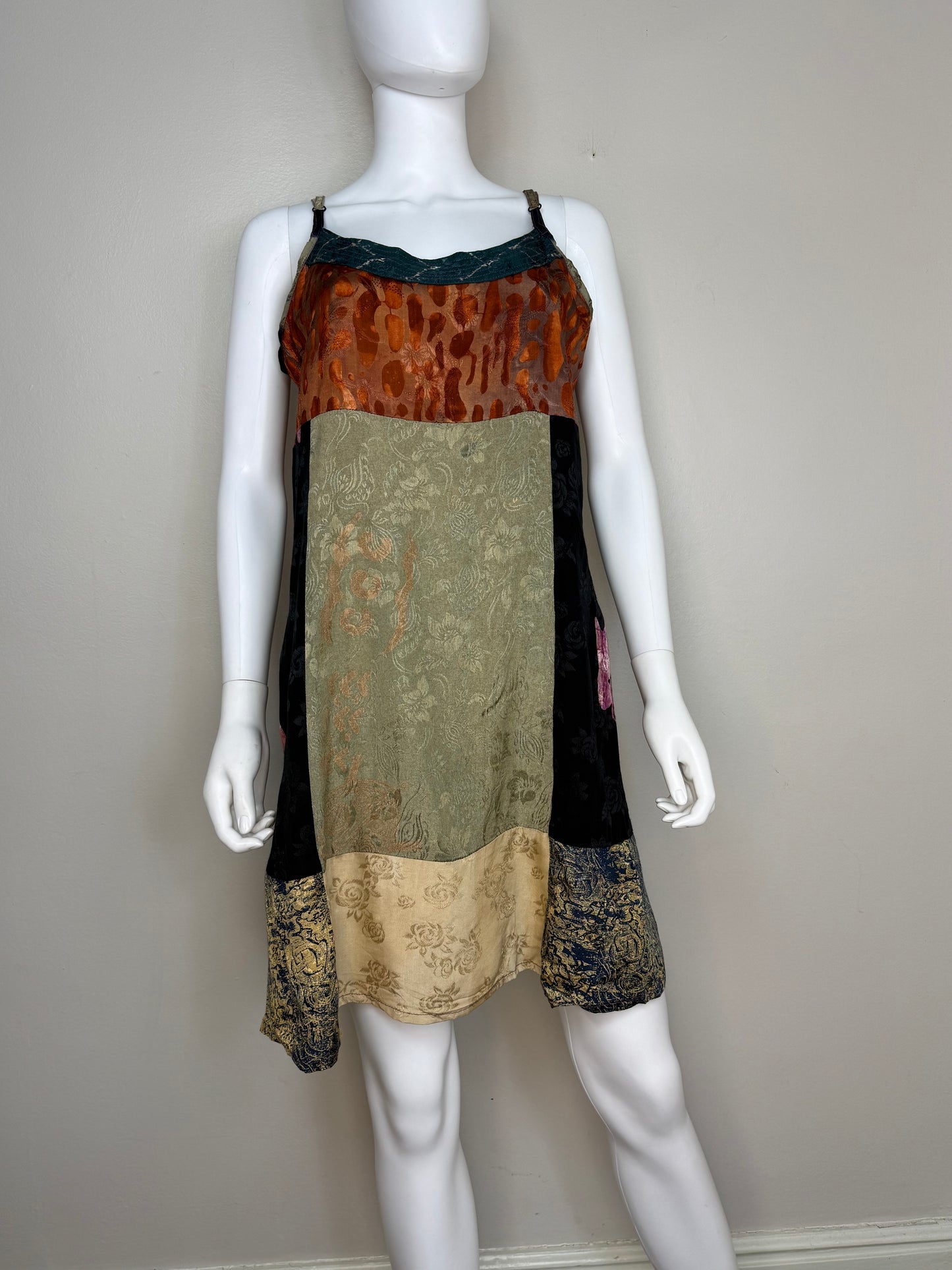 1990s Boho Patchwork Slip Dress, Size Medium/Large