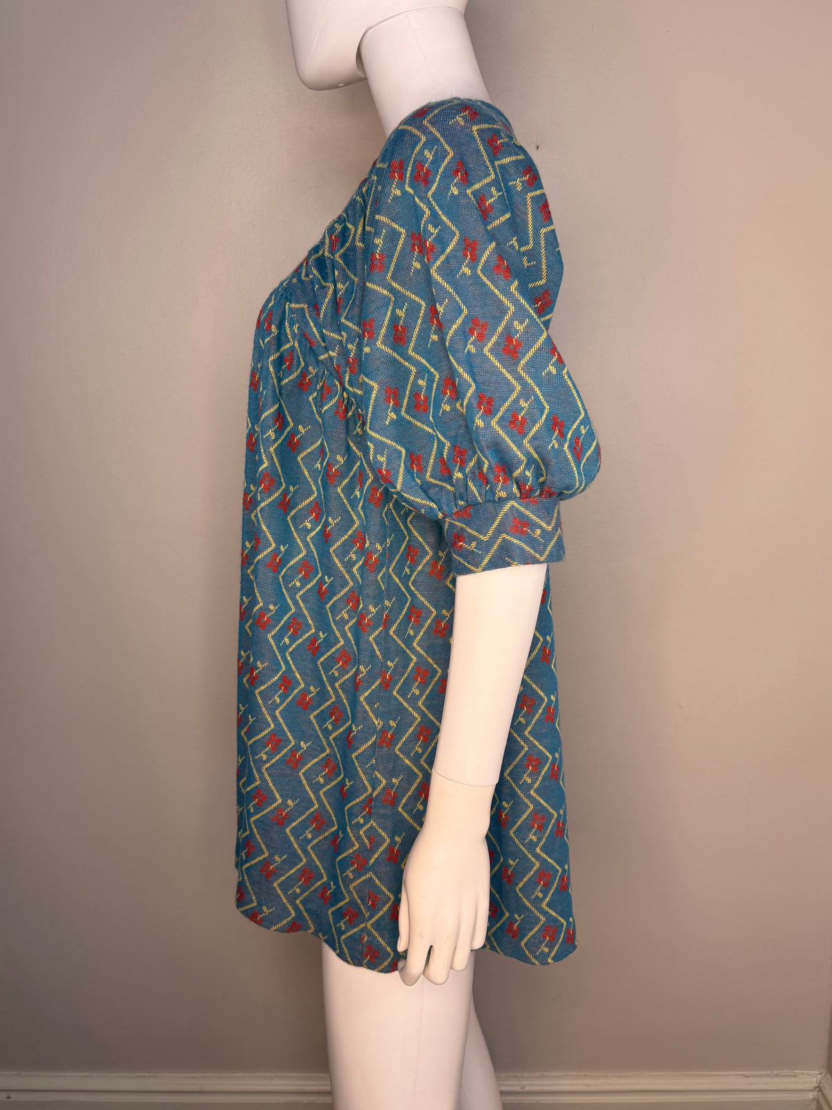 1960s/70s Alvin Duskin Baby Doll Mini Dress, Floral Knit, Size XS/S