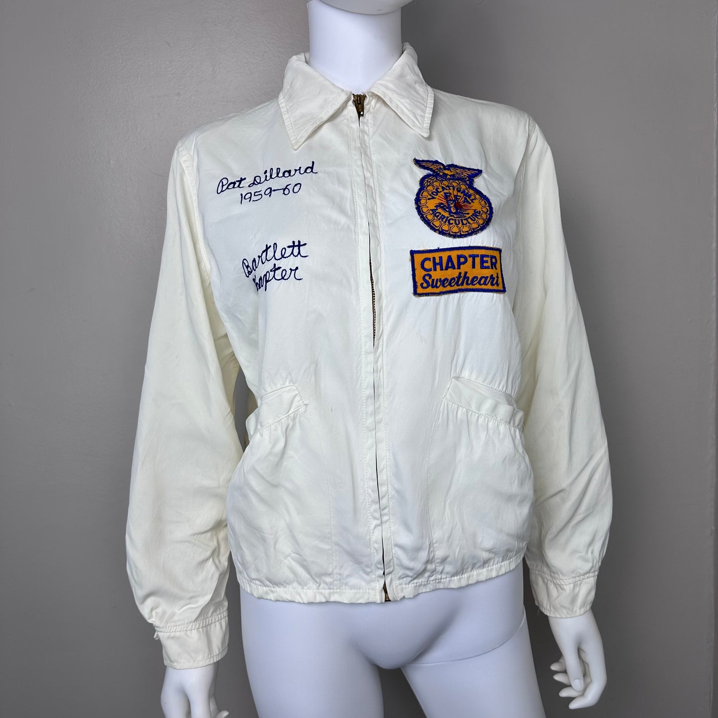 1950s White FFA Sweetheart Jacket, Champion Size M, Bartlett Chapter 1959-60