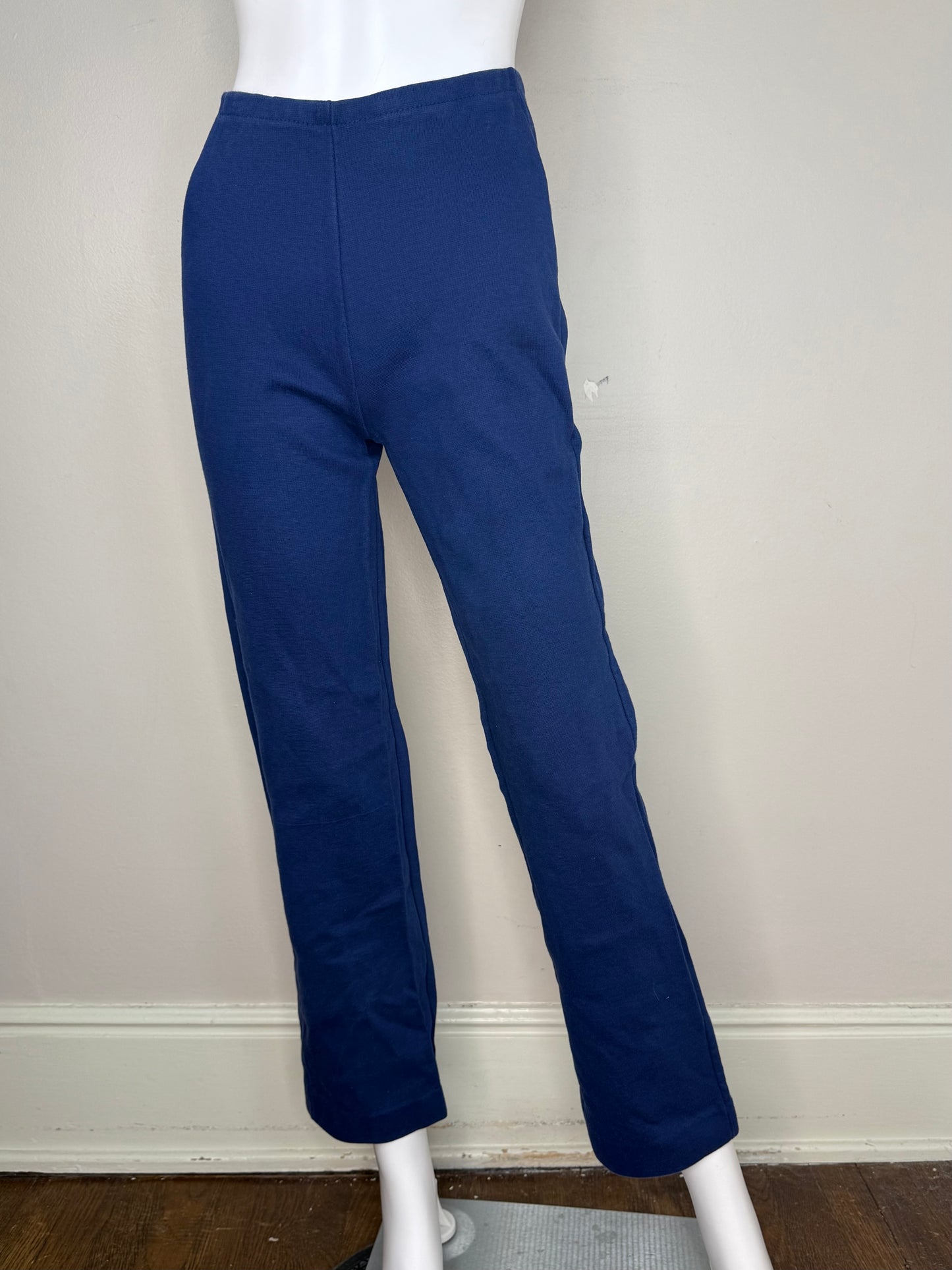 1960s Yellow Striped Tunic and Navy Blue Knit Pants Set, Jantzen Size XS-Small, V Neck Belted T-Shirt