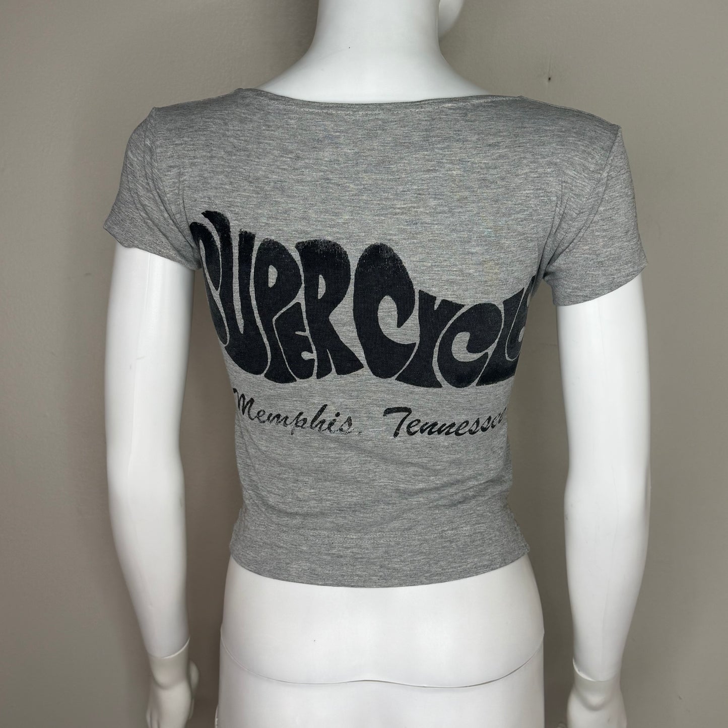 1970s Super Cycle Memphis Tennessee Women’s Biker V-Neck T-Shirt, Size XS