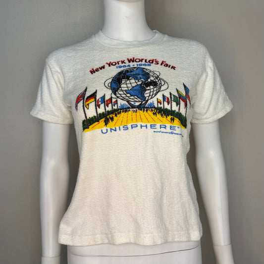 1960s New York World’s Fair Unisphere T-Shirt, NYWF Official Knit by Allison Youth XL/Adult Small, 1964-1965