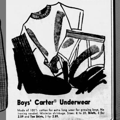 1960s Carter’s Undershirts, White, Boys’ T-Shirts, Size 20 Youth XL, New Old Stock in Package, Pack of 3