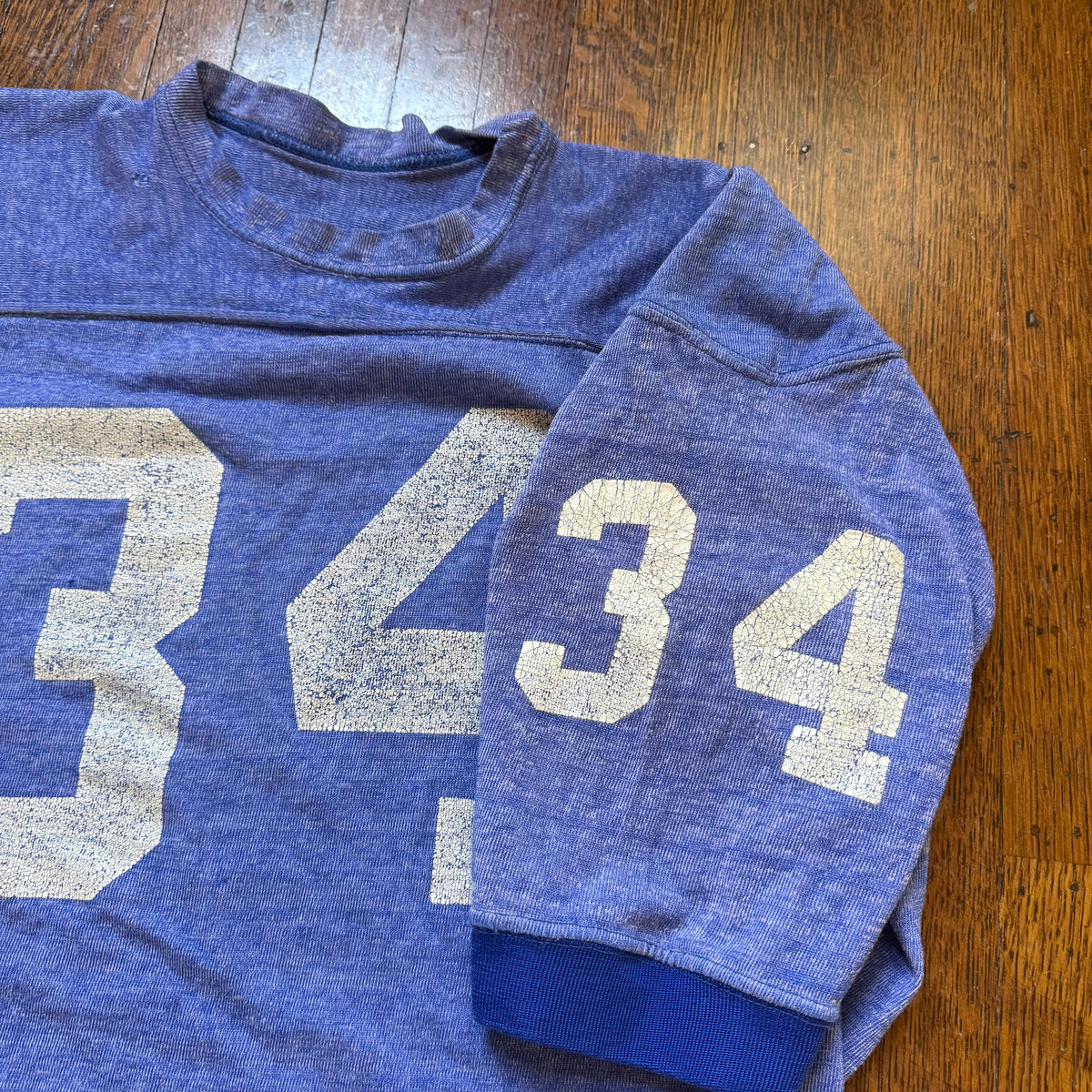 1960s Heather Blue Jersey, Dowdle & Jetton Sporting Goods Memphis Tenn Size 42, No 34, Distressed
