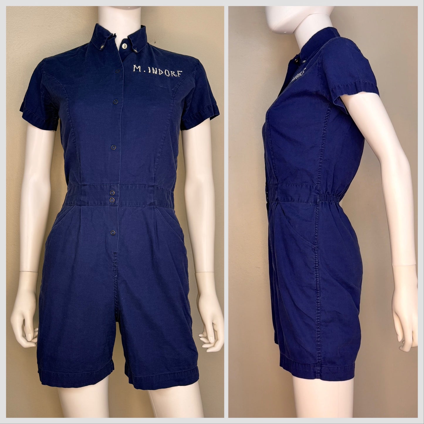 1960s Blue School Gym Uniform Romper, Moore Size Small