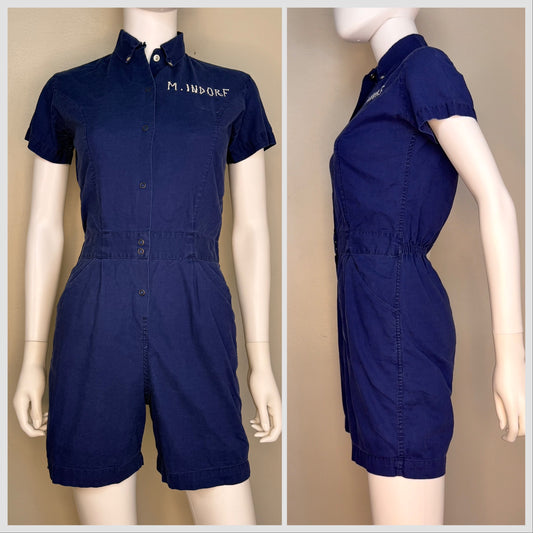 1960s Blue School Gym Uniform Romper, Moore Size Small