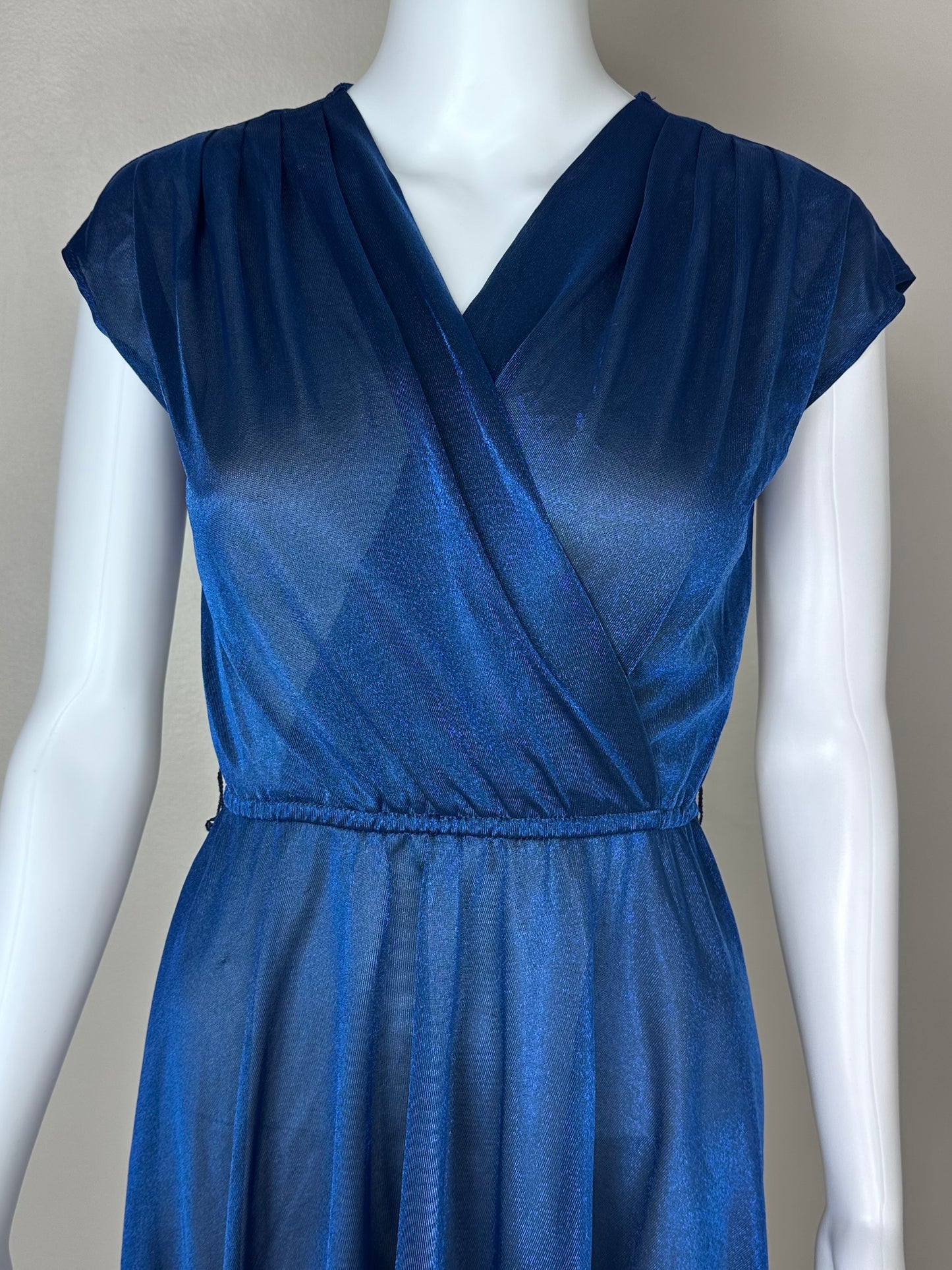 1970s Blue Metallic Dress, Size XS-Small