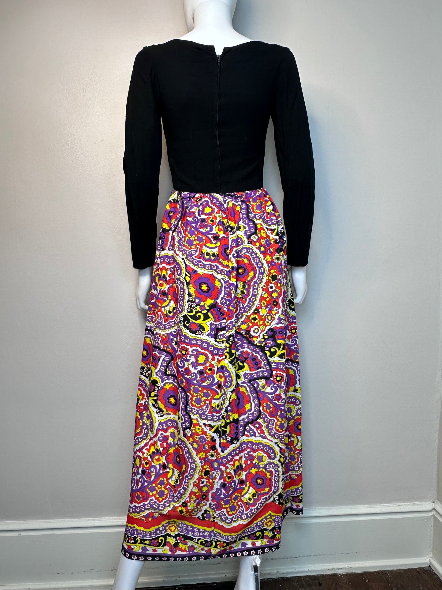 1960s/70s Psychedelic Floral Maxi Dress, Handmade Size XS