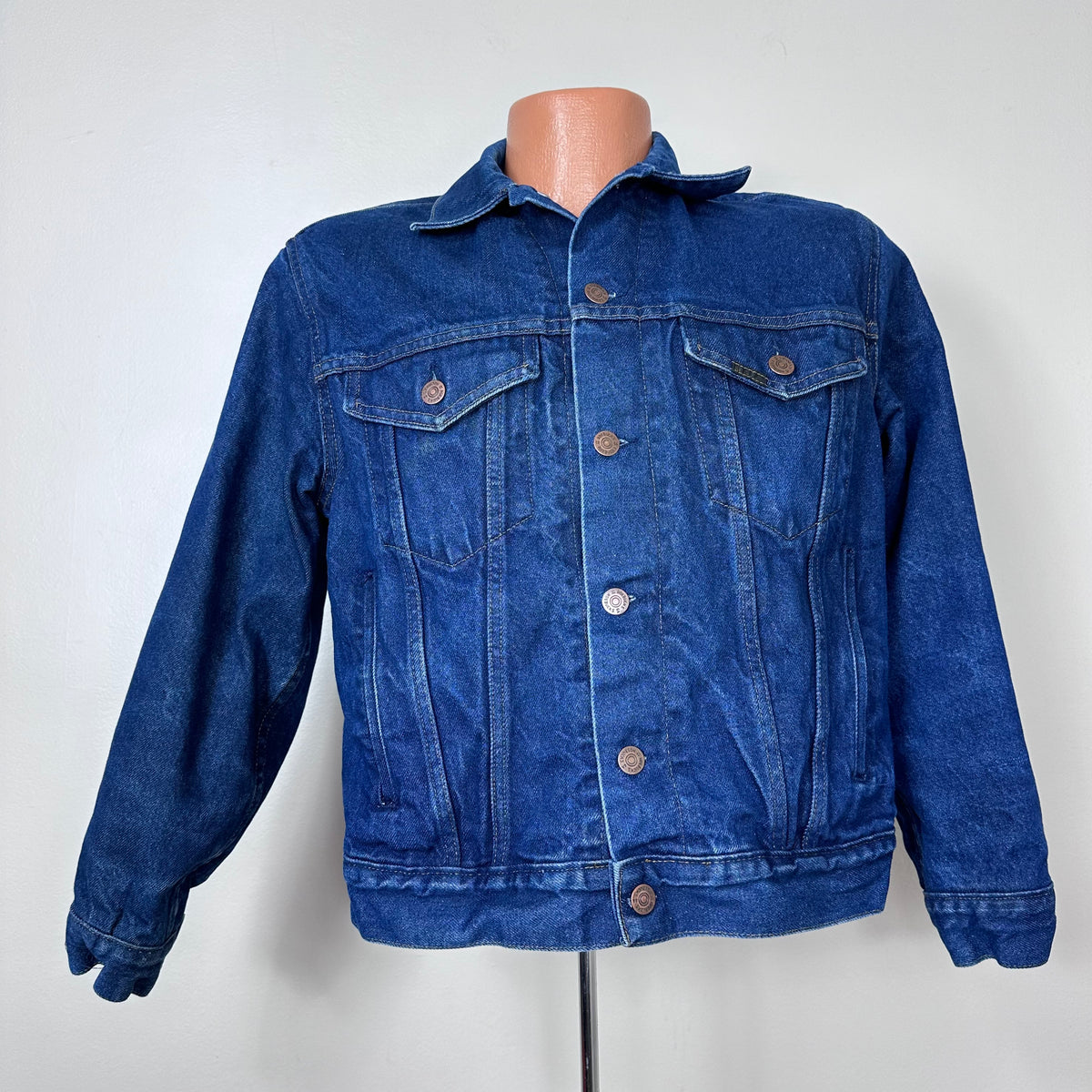 1980s Denim Jacket with Red and Black Plaid Lining, Roebucks Size 
